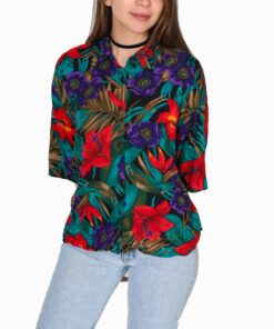 Retro Tropical Floral Blouse TU22